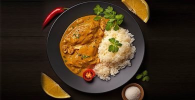 Pollo al curry con arroz basmati