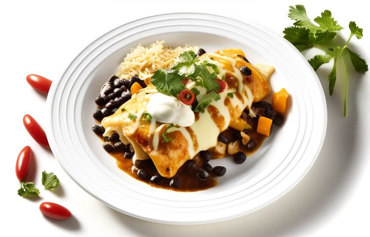 sugerencia de presentacion de Enchiladas de pollo con frijoles negros y queso